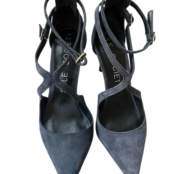 Sole Society Women's Blue Felt Strappy Heels Size 6.5 - Picture 1 of 5